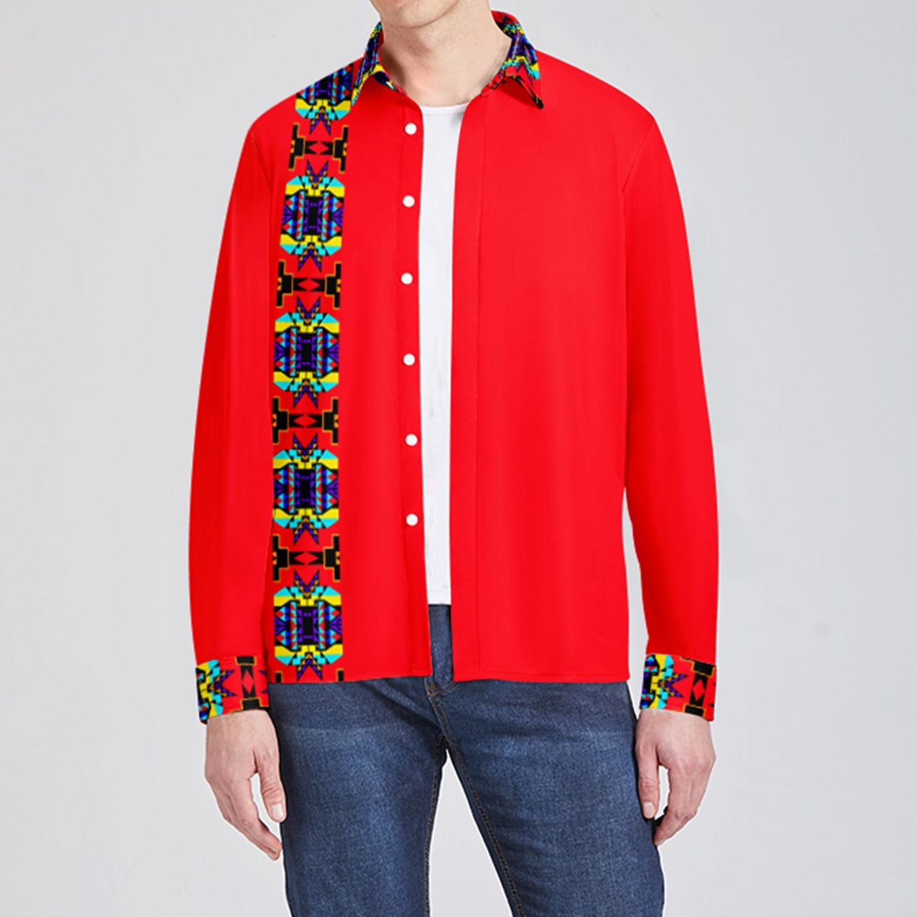 Crimson Blanket Strip Men's Long Sleeve Dress Shirt