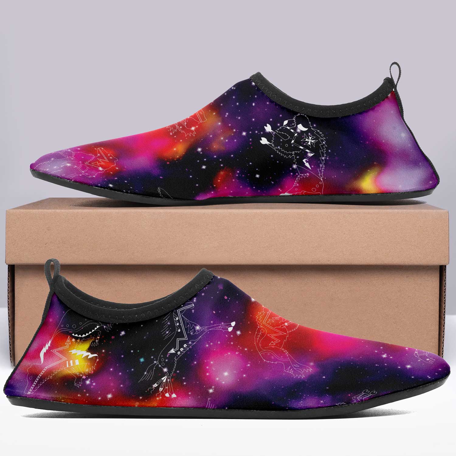 Animal Ancestors 9 Cosmic Swirl Purple and Red Kid's Sockamoccs Slip On Shoes