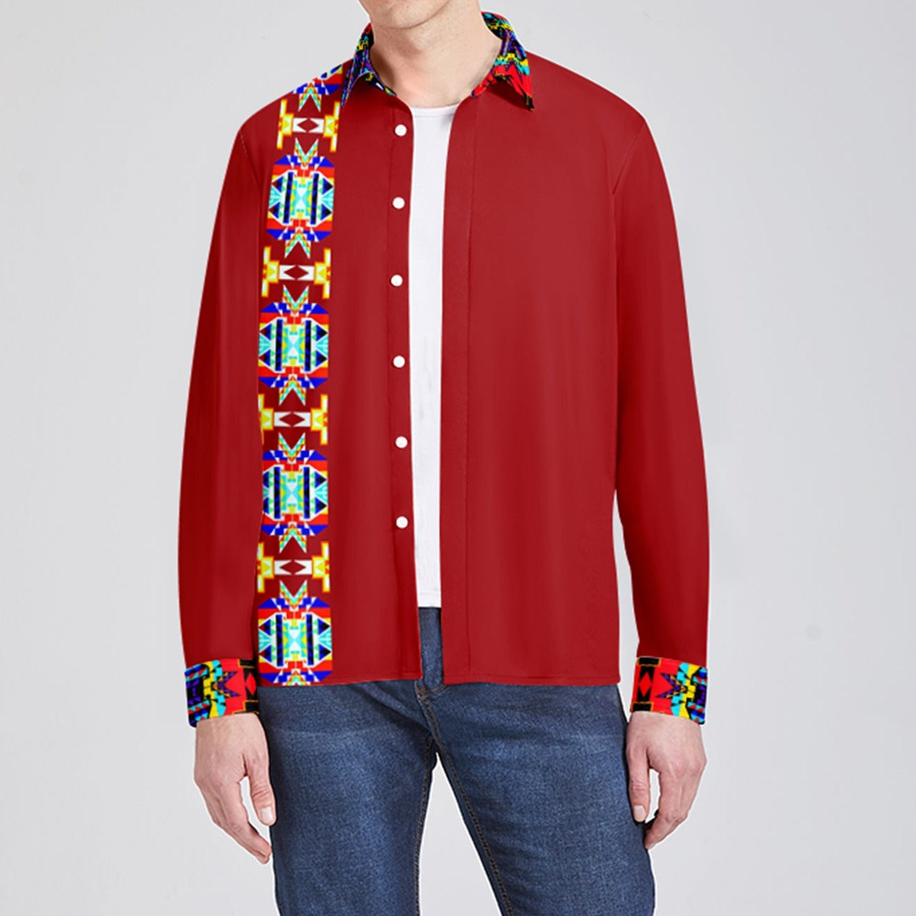 Stripe Blanket Crimson Men's Long Sleeve Dress Shirt