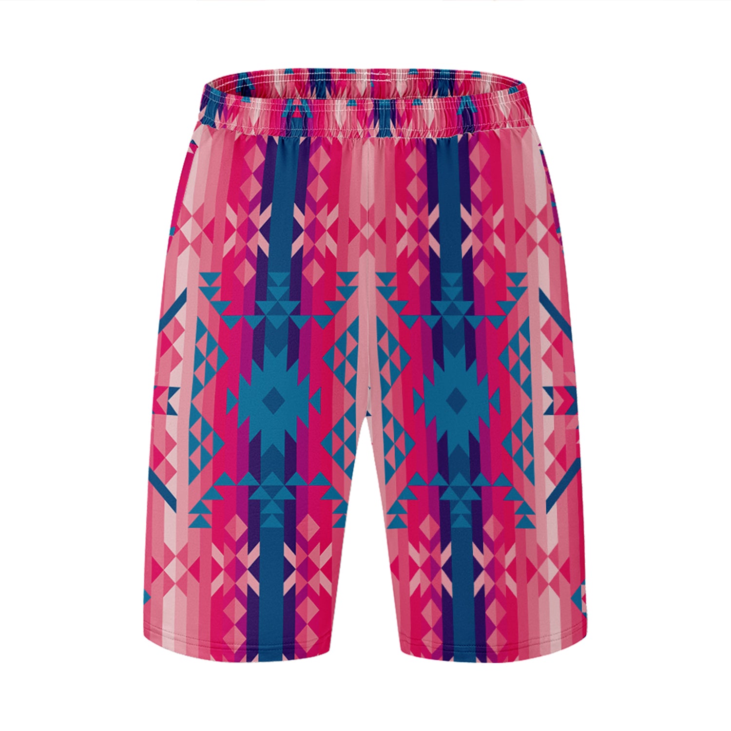 Desert Geo Blue Athletic Shorts with Pockets