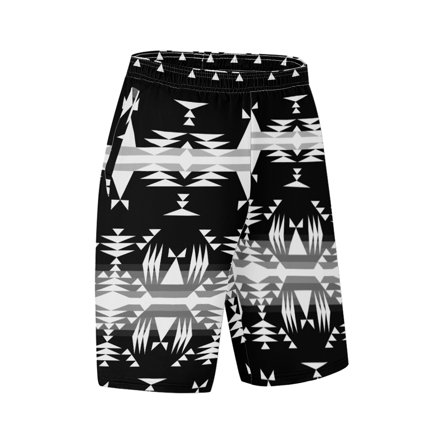 Between the Mountains Black and White Athletic Shorts with Pockets