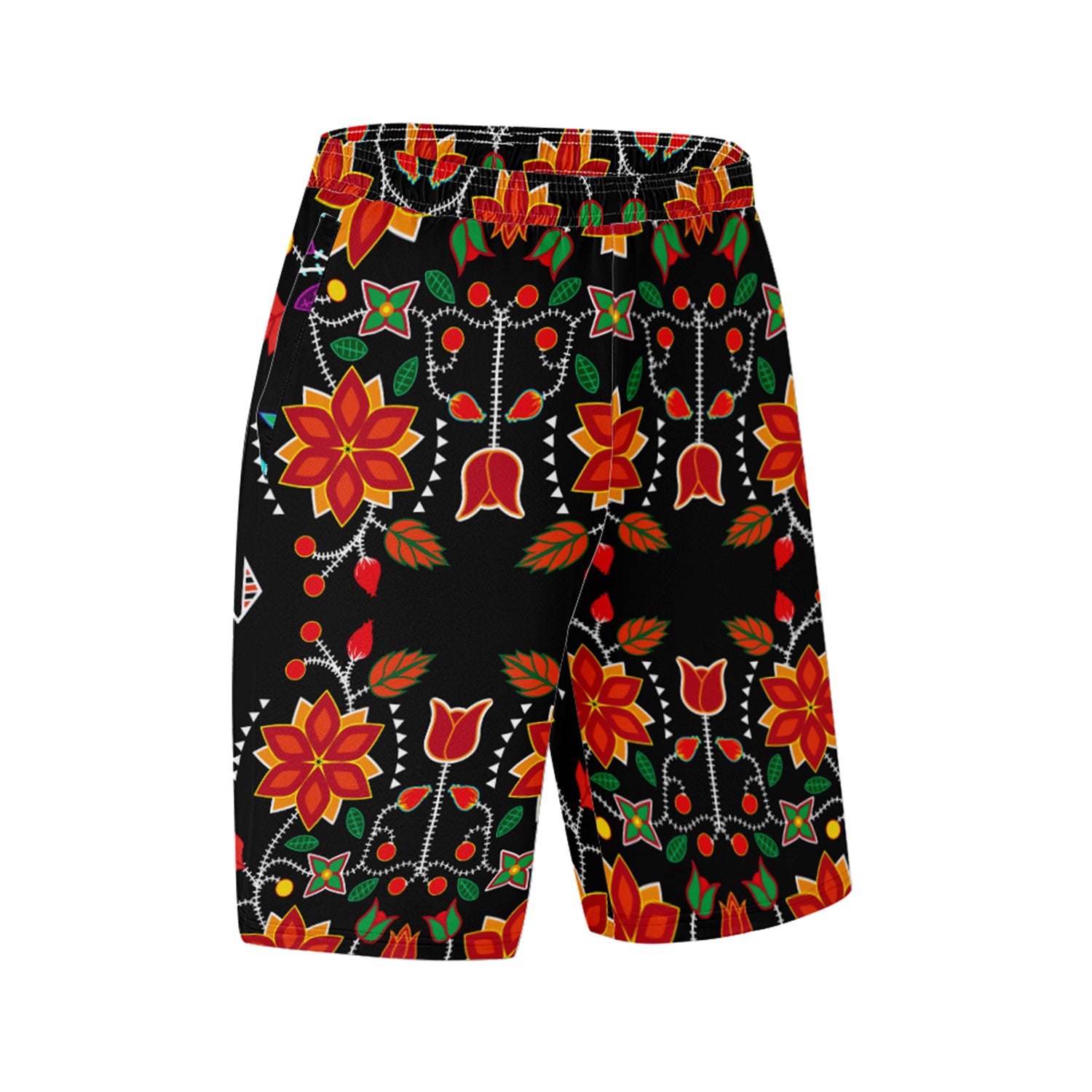 Floral Beadwork Six Bands Athletic Shorts with Pockets