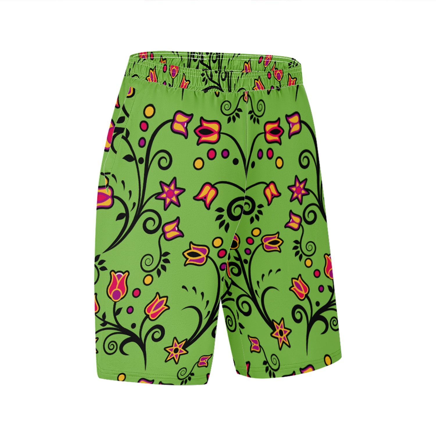 LightGreen Yellow Star Athletic Shorts with Pockets
