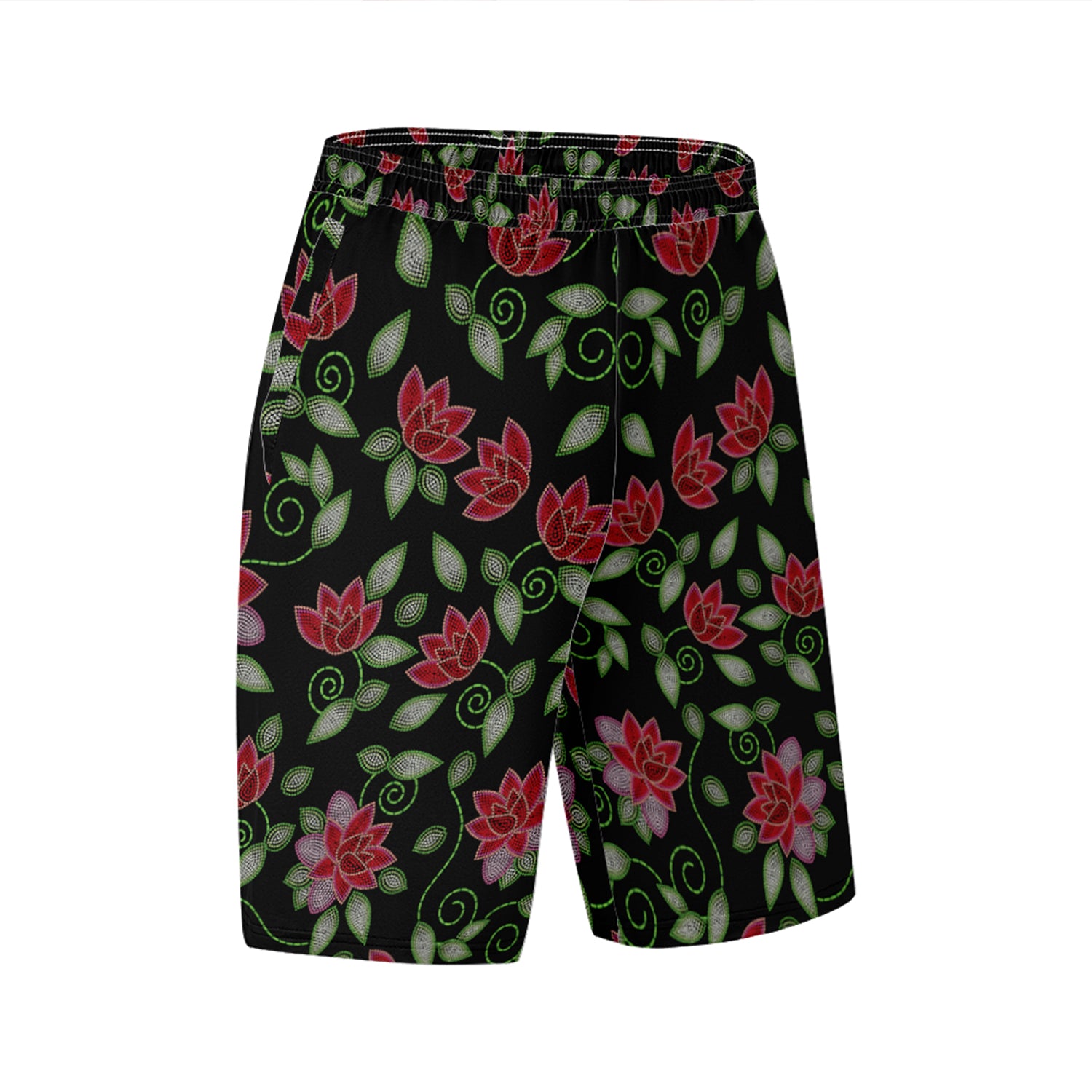 Red Beaded Rose Athletic Shorts with Pockets