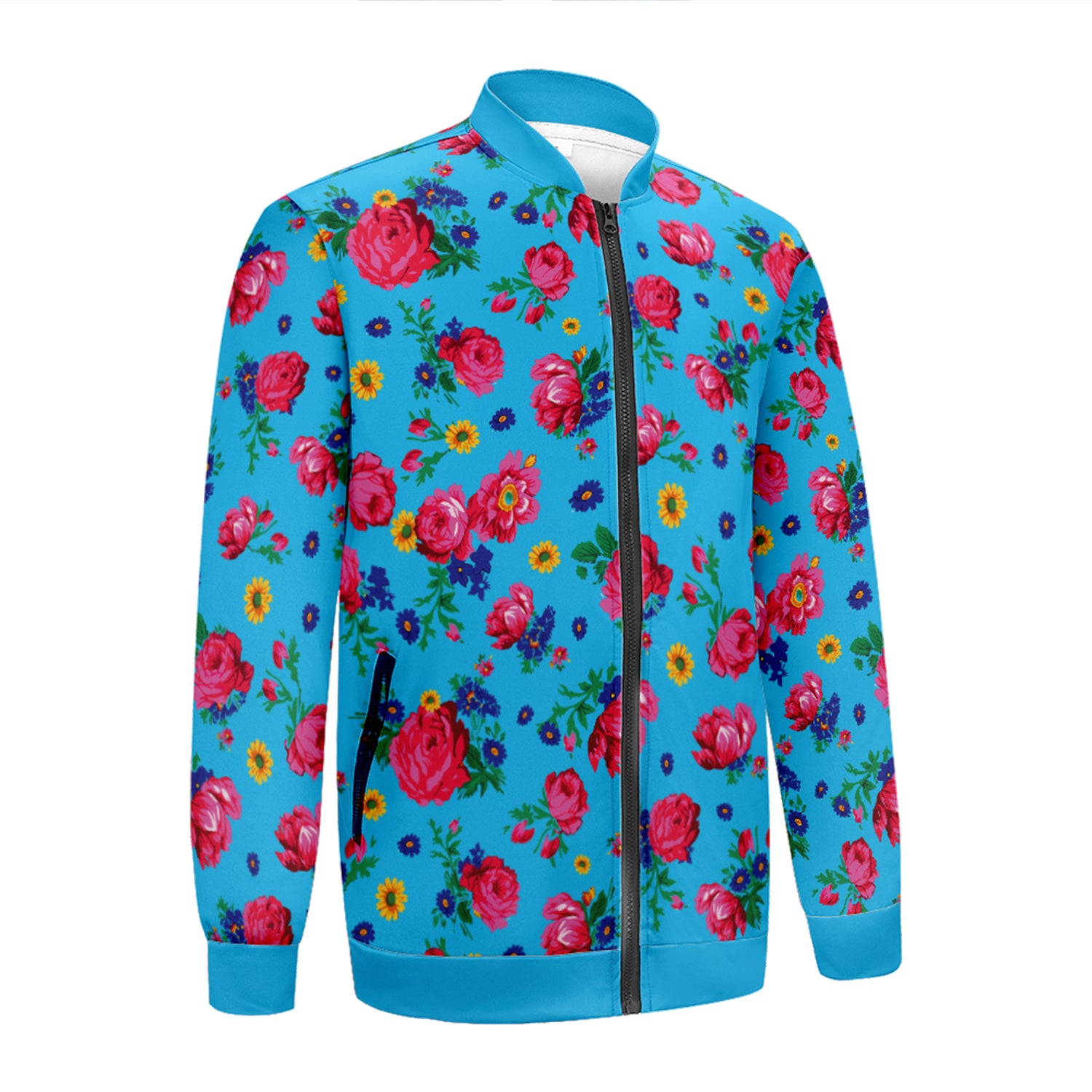 Kokum Ceremony Blue Youth Zippered Collared Lightweight Jacket