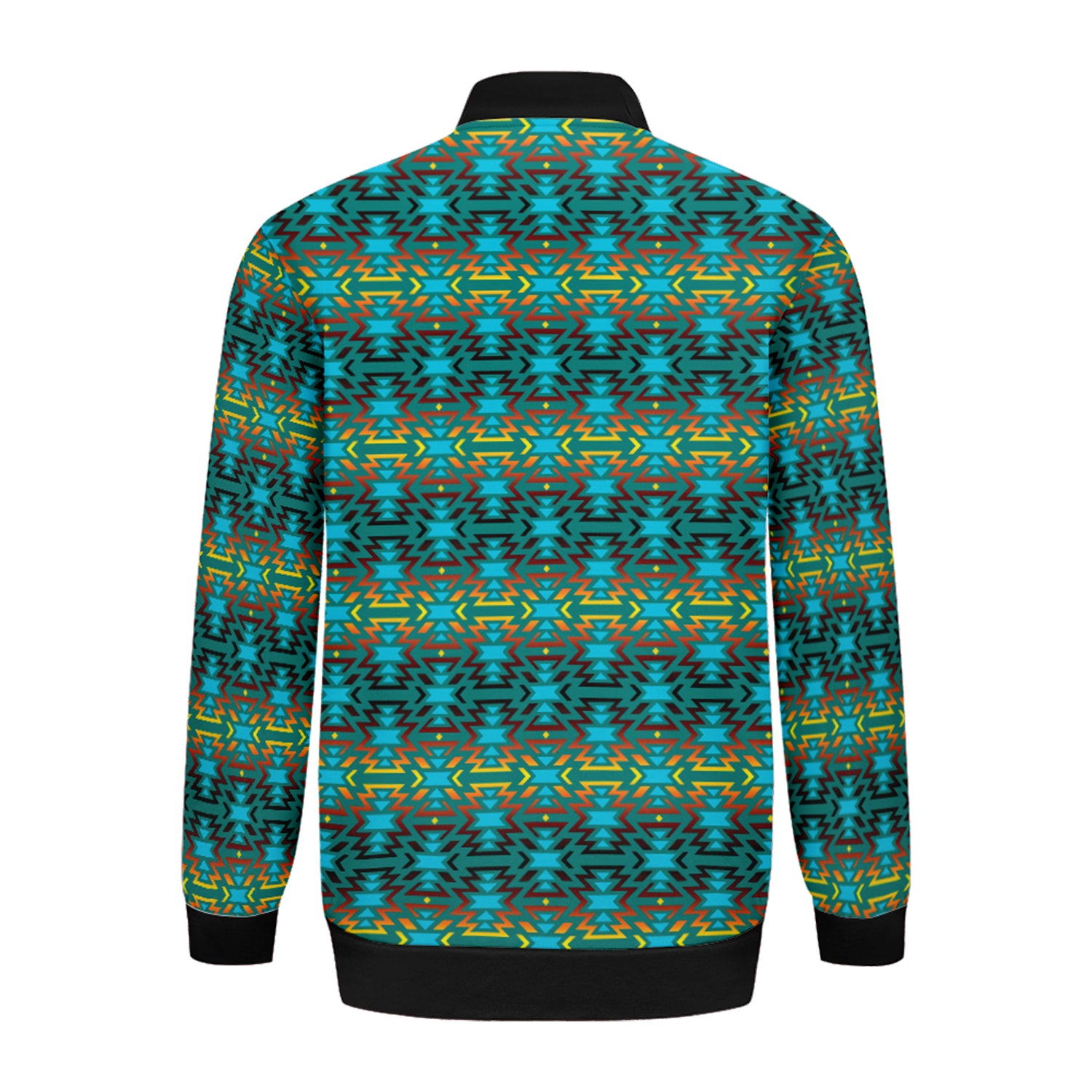 Fire Colors and Turquoise Teal Zippered Collared Lightweight Jacket