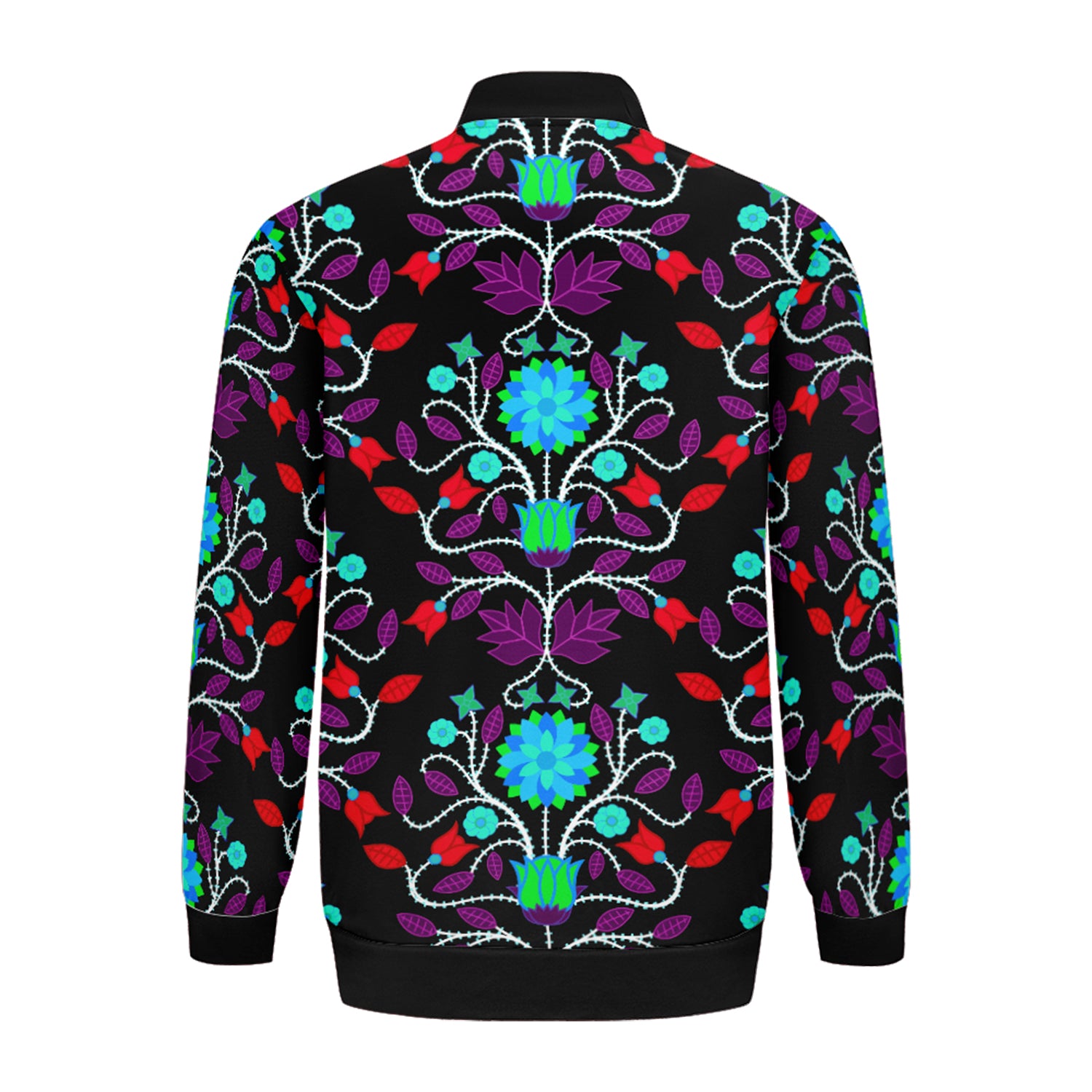 Floral Beadwork Four Clans Winter Youth Zippered Collared Lightweight Jacket
