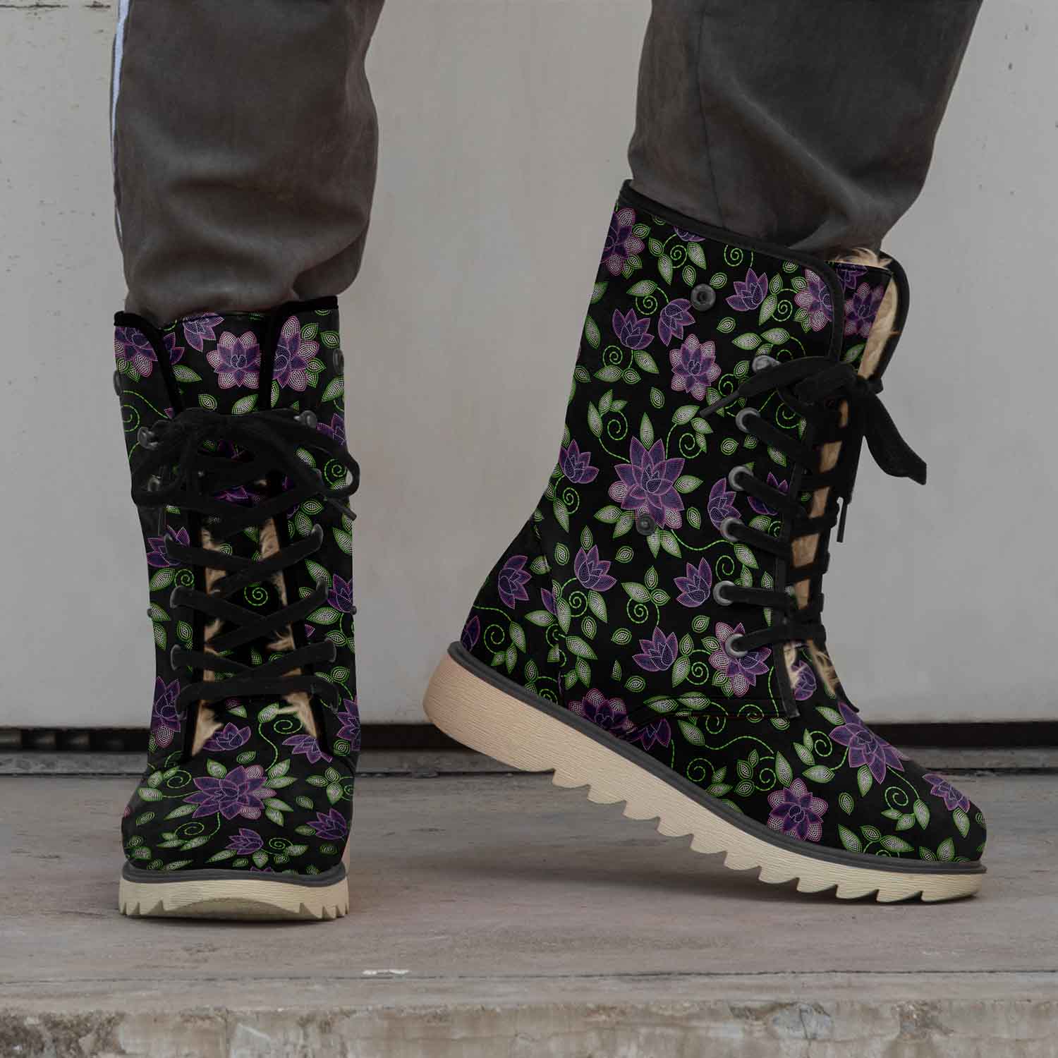 Purple Beaded Rose Polar Winter Boots