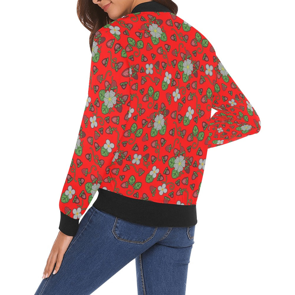 Strawberry Dreams Fire All Over Print Bomber Jacket for Women