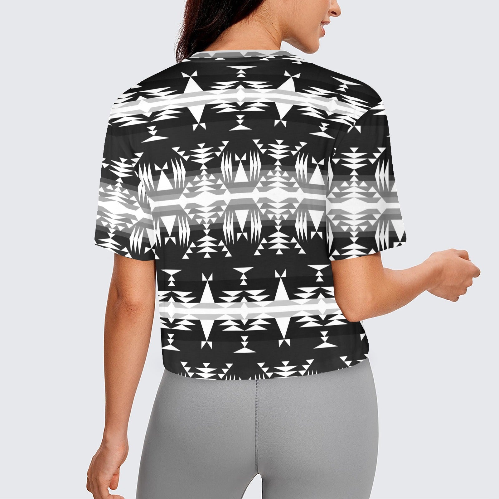 Between the Mountains Black and White Women's Cropped T-shirt