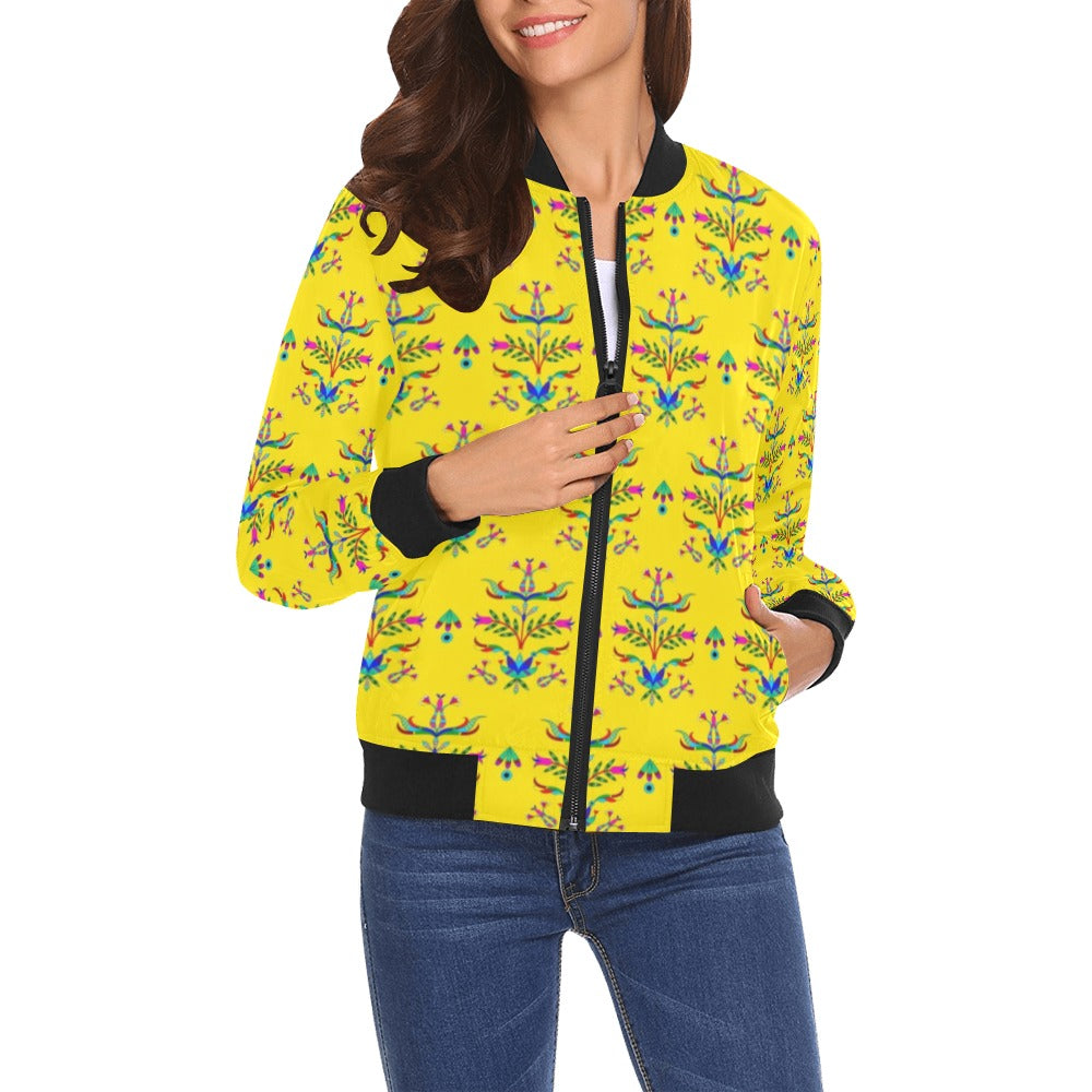 Dakota Damask Yellow All Over Print Bomber Jacket for Women
