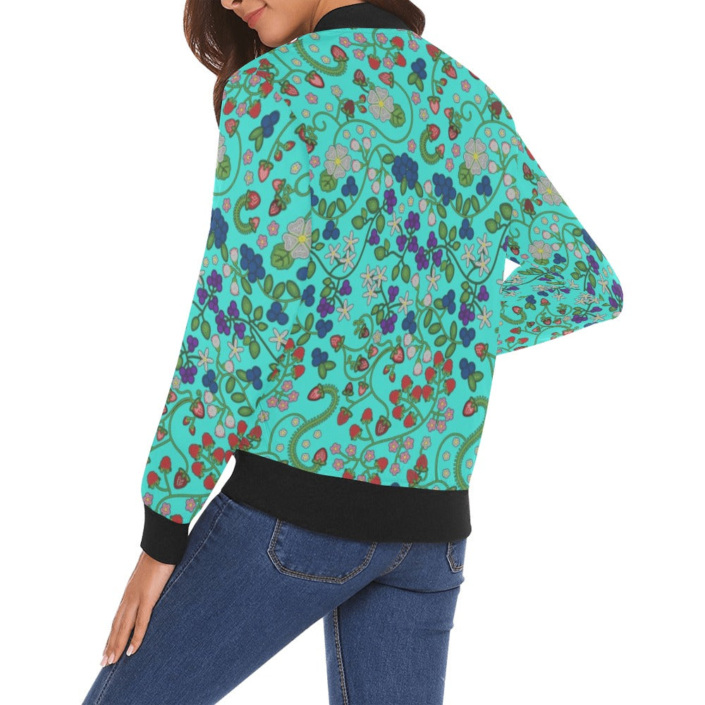 Grandmother Stories Turquoise All Over Print Bomber Jacket for Women