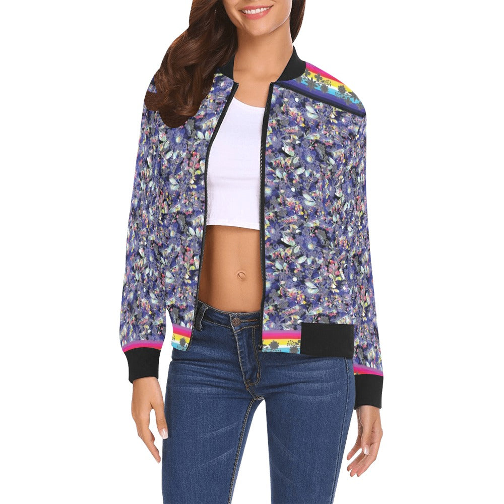 Culture in Nature Blue Bomber Jacket for Women