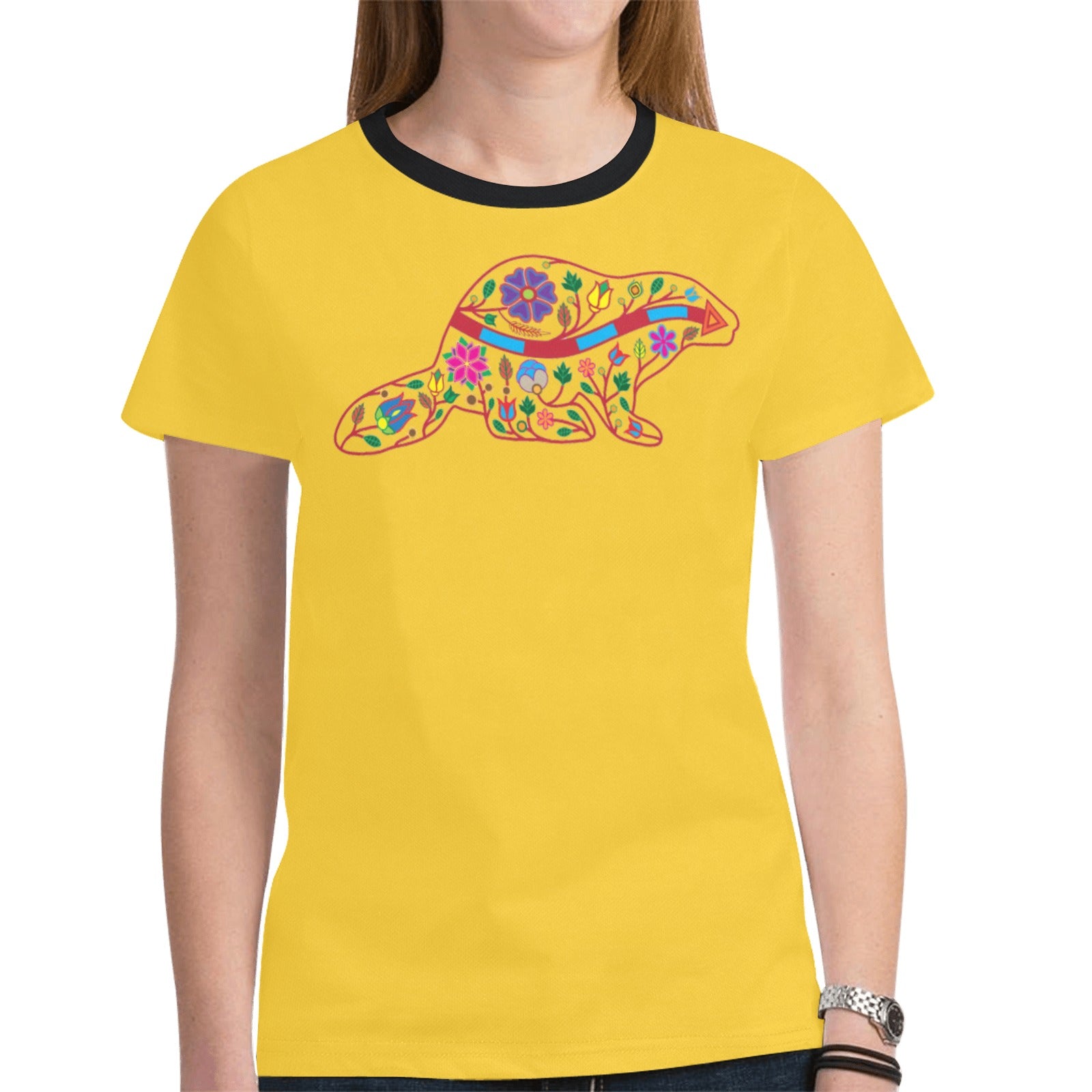 Floral Beaver Spirit Guide (Yellow) T-shirt for Women