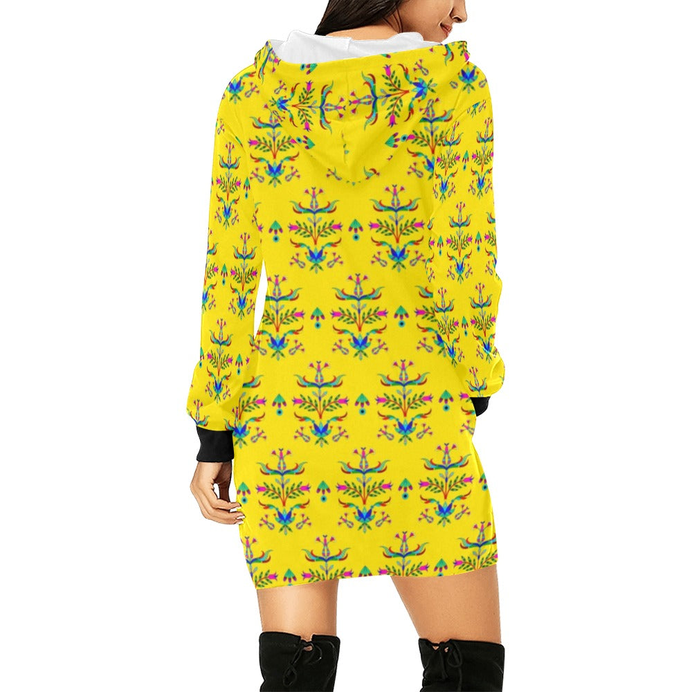 Dakota Damask Yellow Hoodie Dress