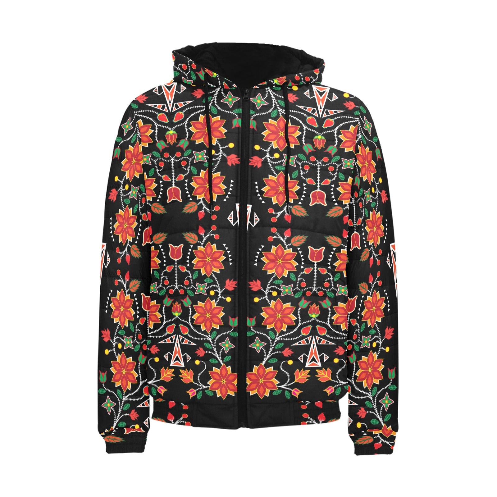 Floral Beadwork Six Bands Men's Padded Hooded Jacket