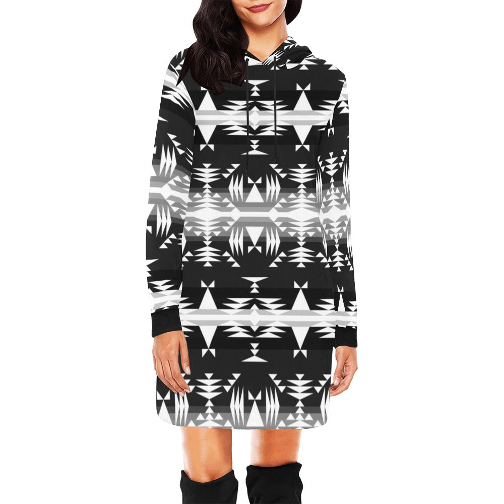 Between the Mountains Black and White Hoodie Dress