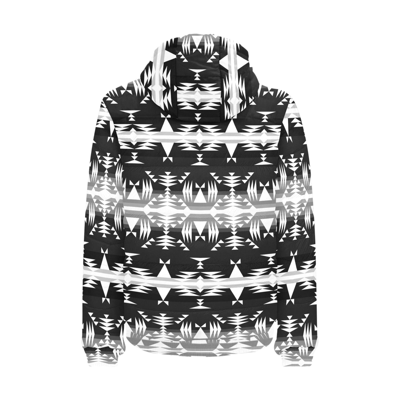Between the Mountains Black and White Men's Padded Hooded Jacket