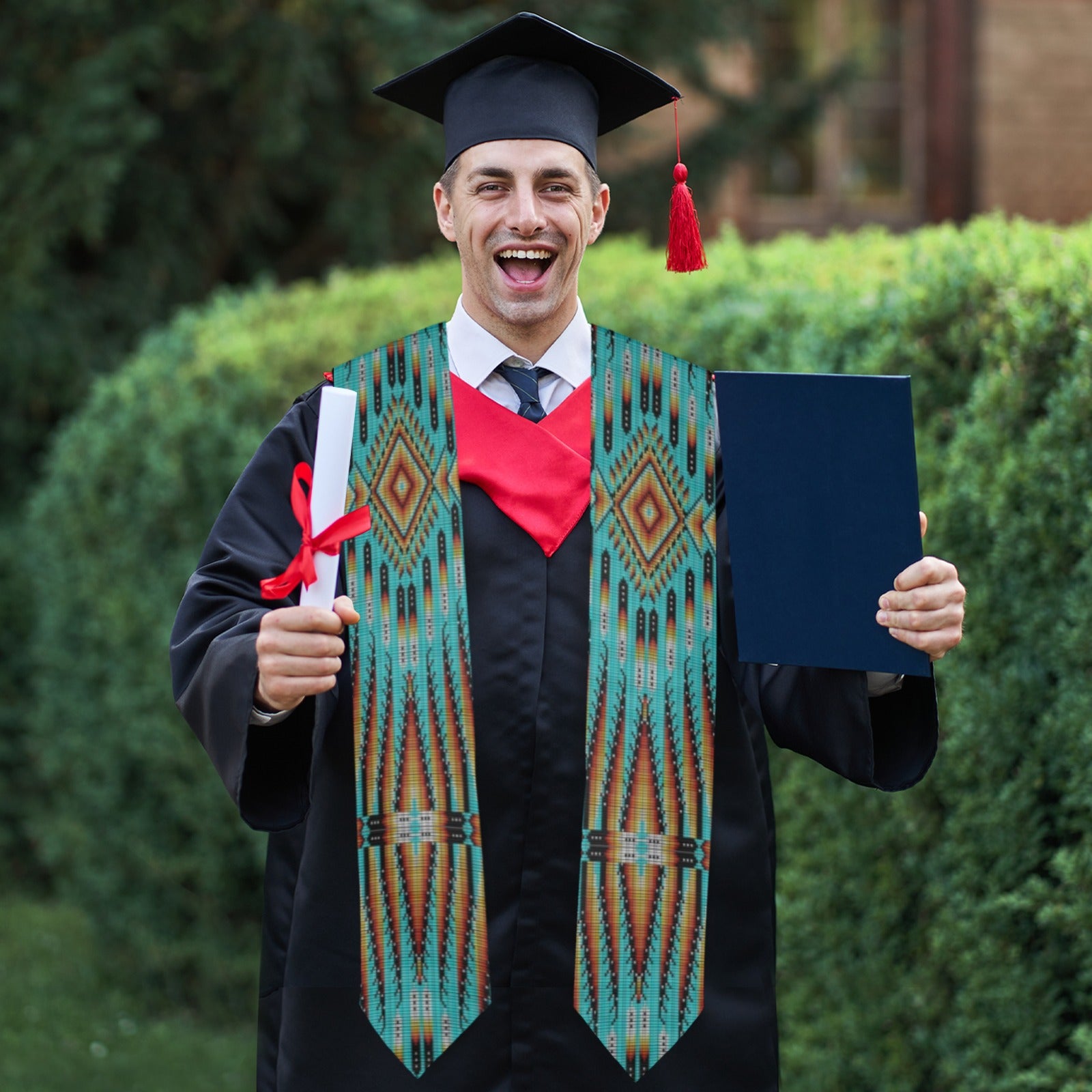 Fire Feather Turquoise Graduation Stole