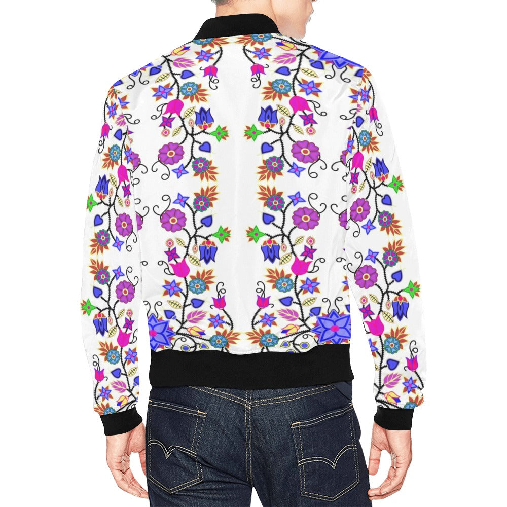 Floral Beadwork Seven Clans White Bomber Jacket for Men