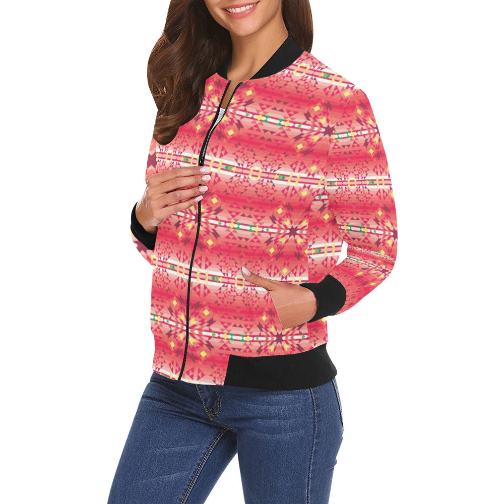 Red Pink Star Bomber Jacket for Women