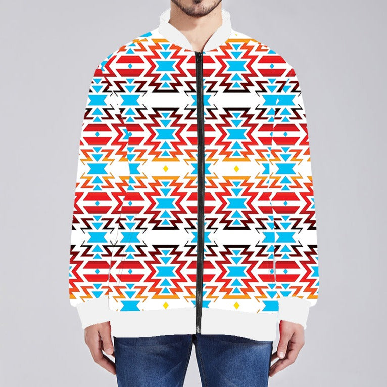 Fire Pattern Jacket Fire Colors and Sky Zippered Collared Lightweight Jacket