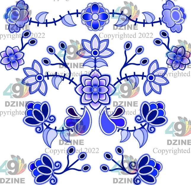 11-inch Floral Transfer - Floral Amour Stitch Crest Azure Transfers 49 Dzine Floral Amour Stitch Crest Azure - 02 