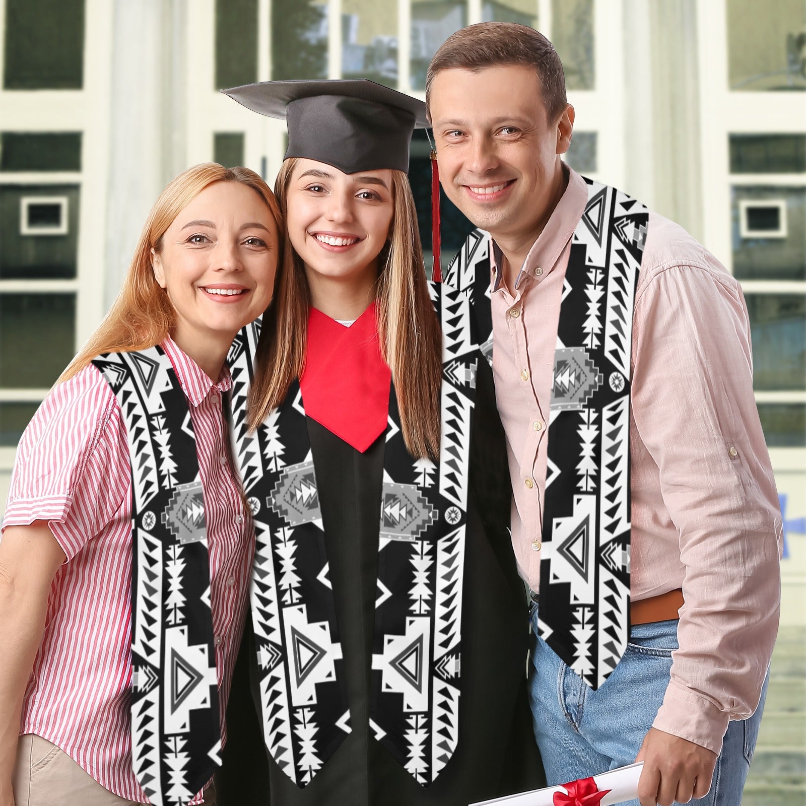 Chiefs Mountain Black and White Graduation Stole