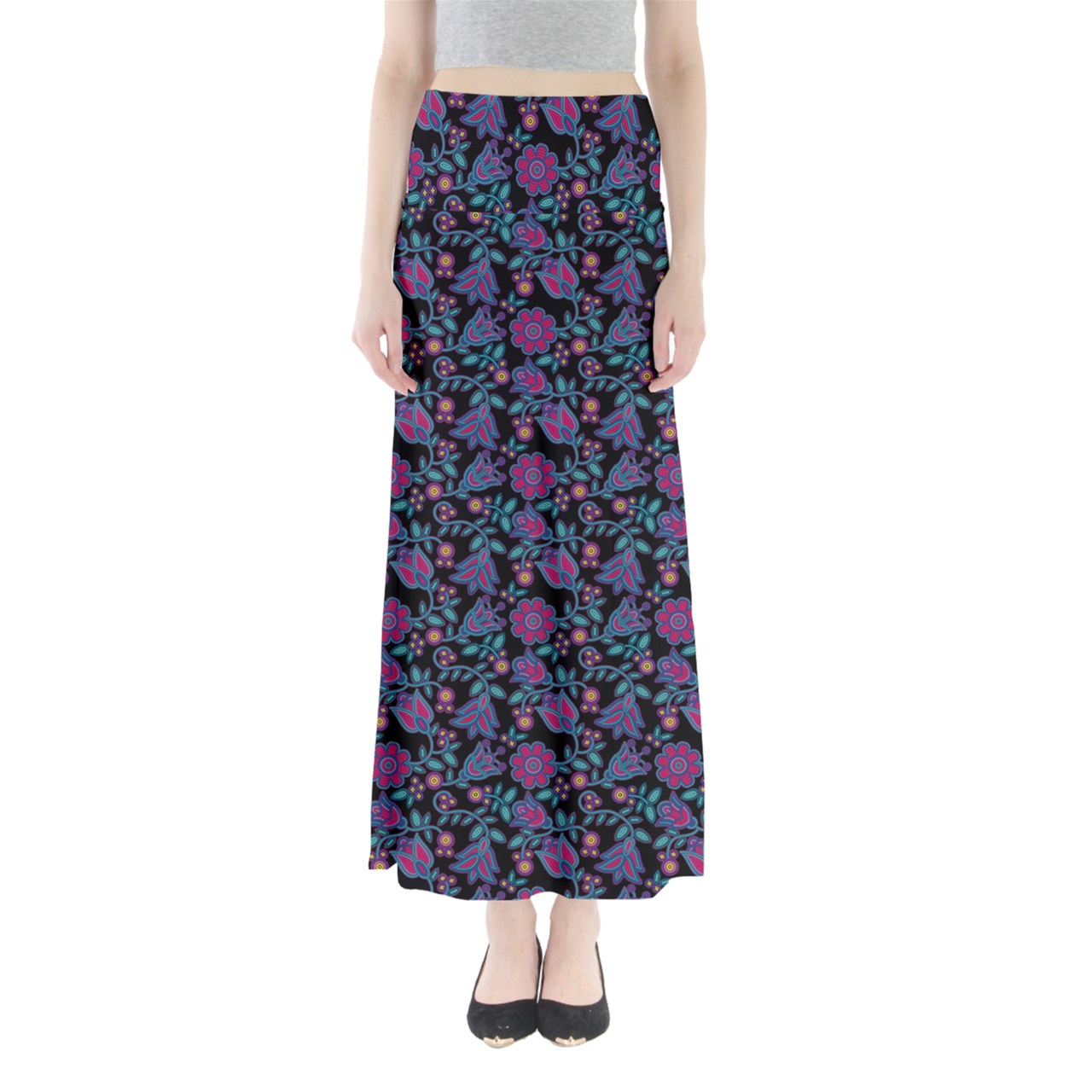 Beaded Nouveau Coal Full Length Maxi Skirt