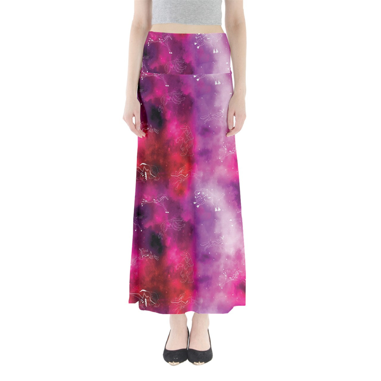 Animal Ancestors 8 Gaseous Clouds Pink and Red Full Length Maxi Skirt