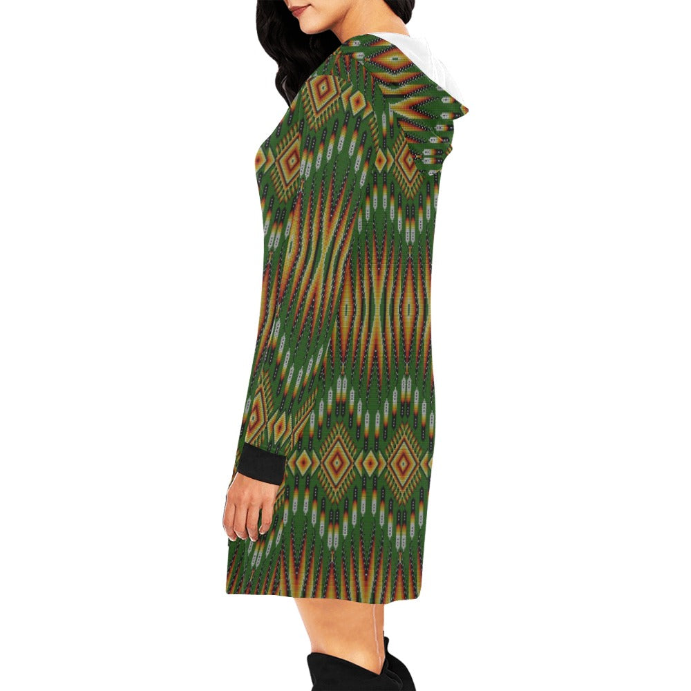 Fire Feather Green Hoodie Dress