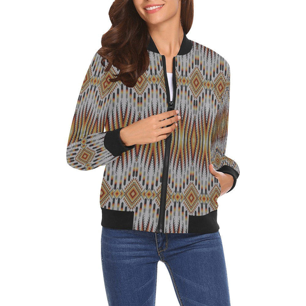 Fire Feather White All Over Print Bomber Jacket for Women