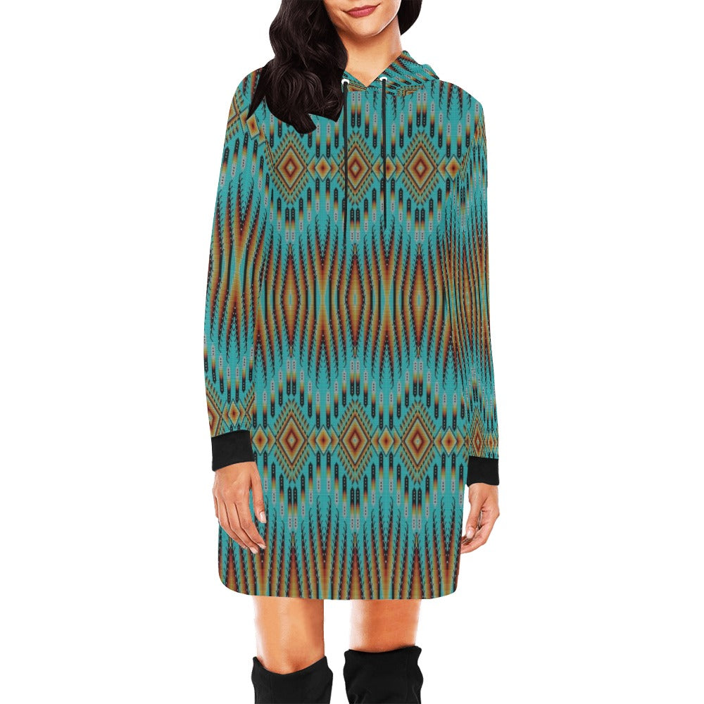 Fire Feather Turquoise Hoodie Dress