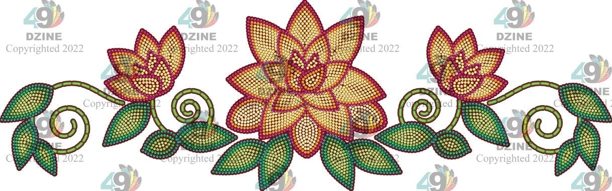 14-inch Floral Transfer - Beaded Florals Fire Transfers 49 Dzine Beaded Florals Fire-02 