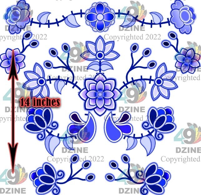 14-inch Floral Transfer - Floral Amour Stitch Crest Azure Transfers 49 Dzine 