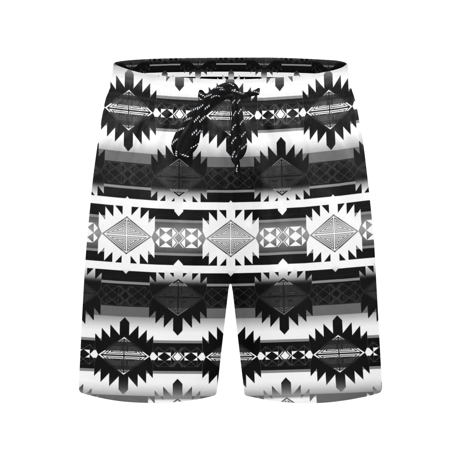 Okotoks Black and White Men's Mid-Length Beach Shorts