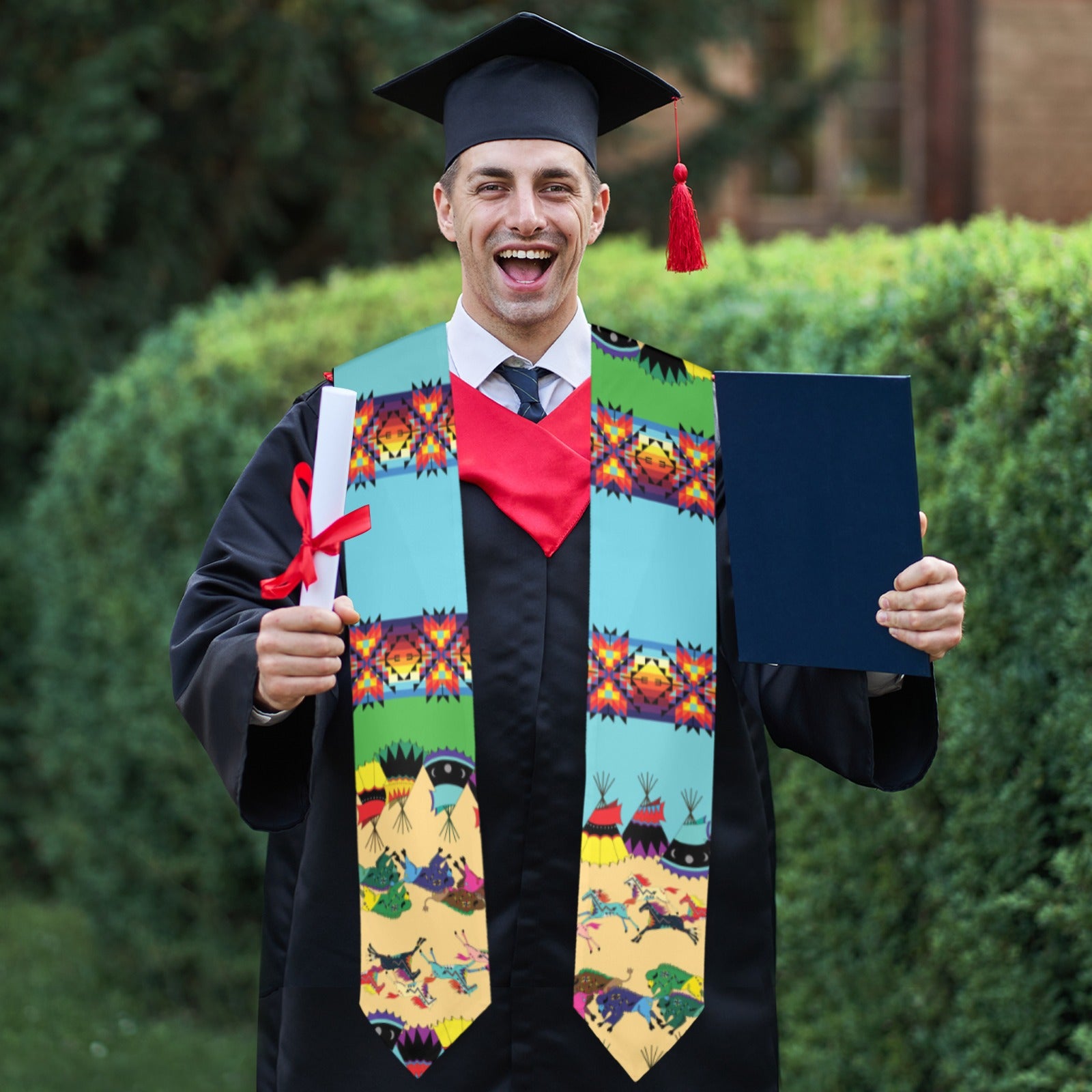 Horses and Buffalo Ledger Torquoise Graduation Stole