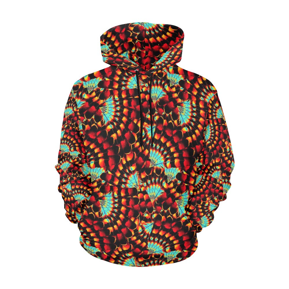 Hawk Feathers Fire and Turquoise Hoodie for Women (USA Size)