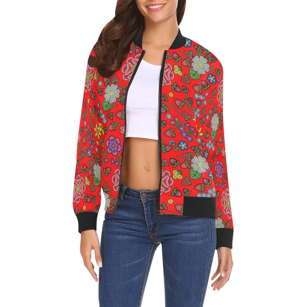 Berry Pop Fire All Over Print Bomber Jacket for Women