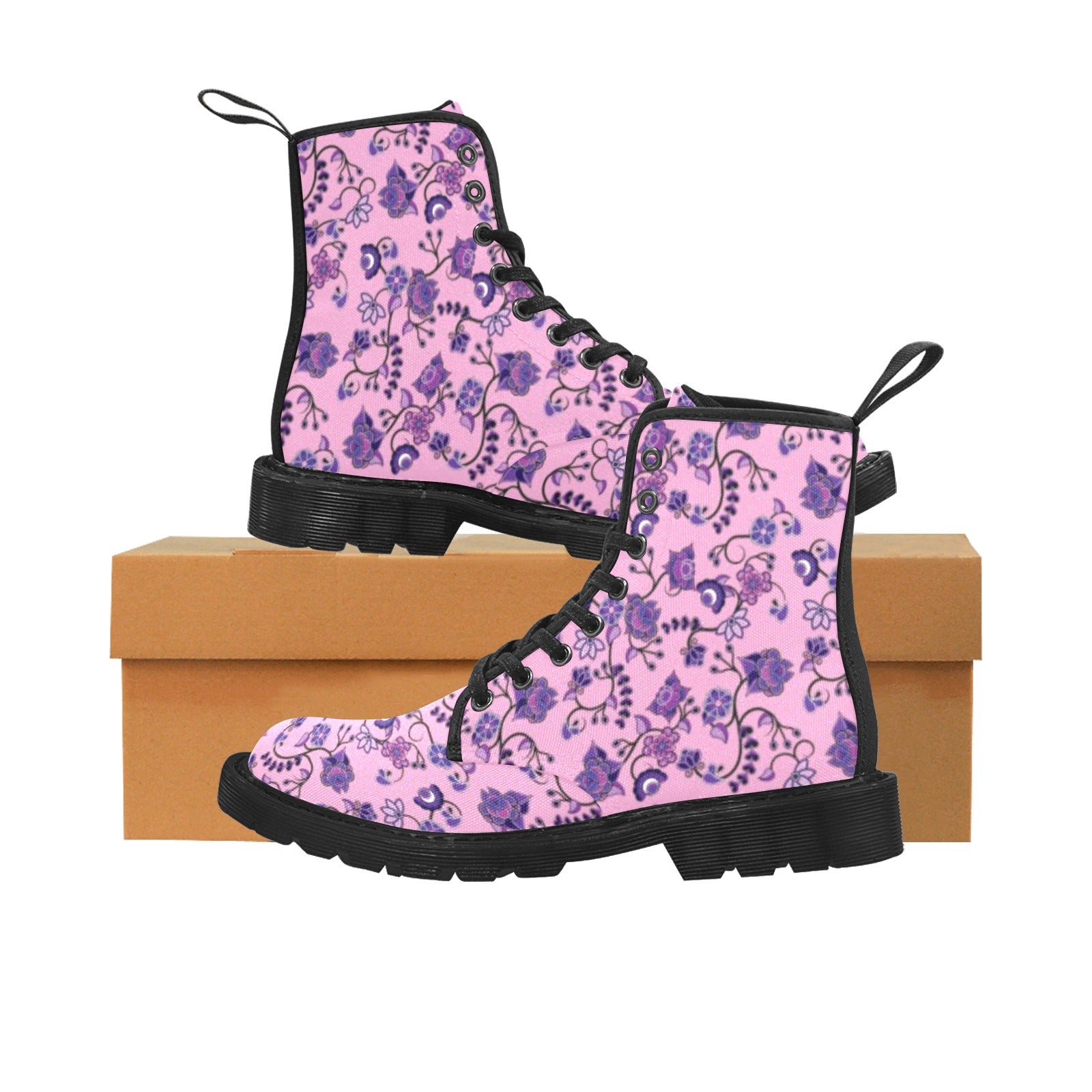 Purple Floral Amour Boots for Men (Black)