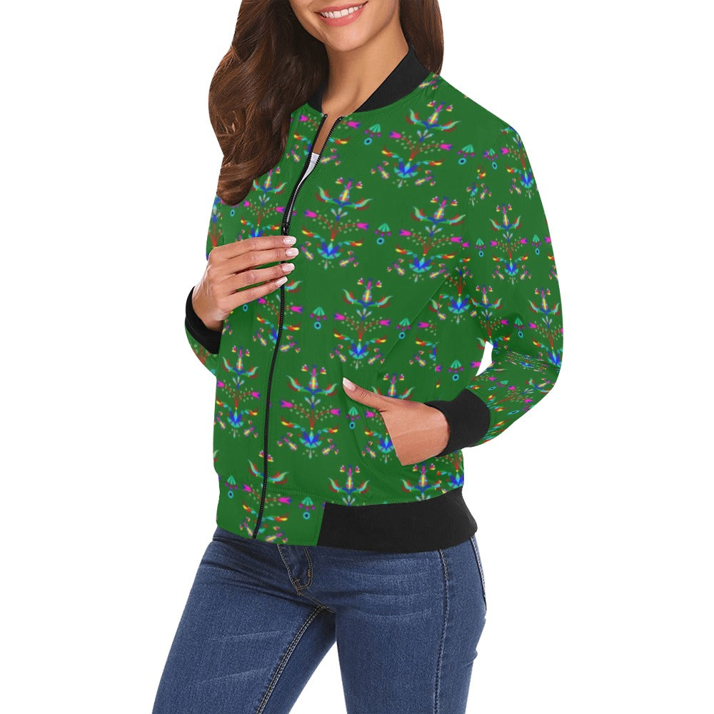 Dakota Damask Green All Over Print Bomber Jacket for Women