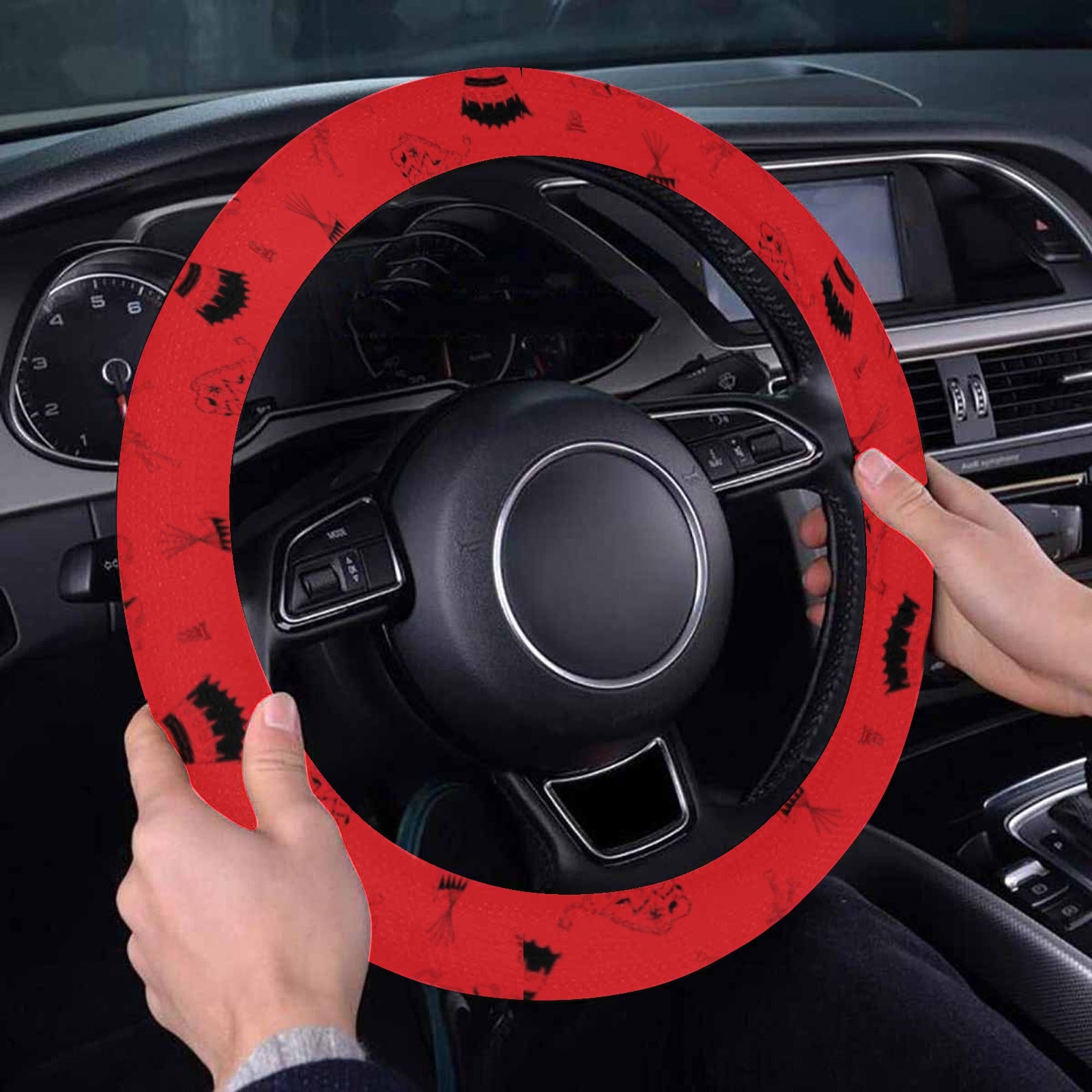 Ledger Dabbles Red Steering Wheel Cover with Elastic Edge