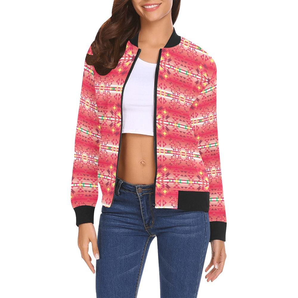 Red Pink Star Bomber Jacket for Women