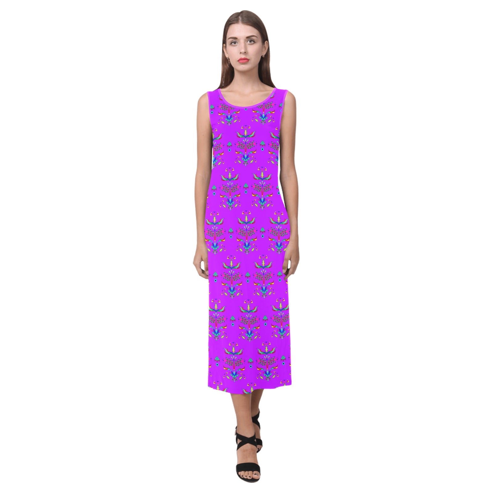 Dakota Damask Purple Phaedra Sleeveless Open Fork Long Dress