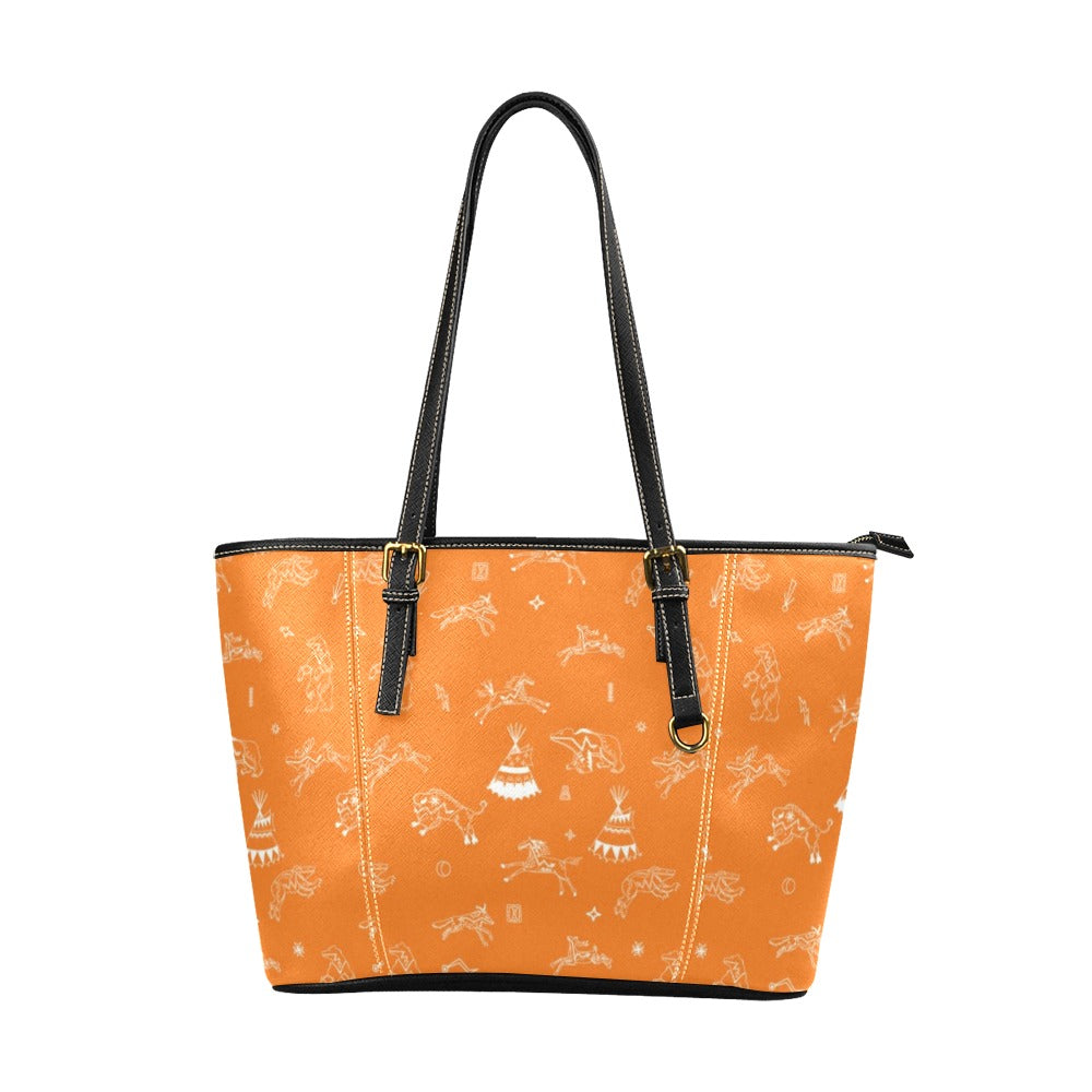 Ledger Dabbles Orange Leather Tote Bag/Large