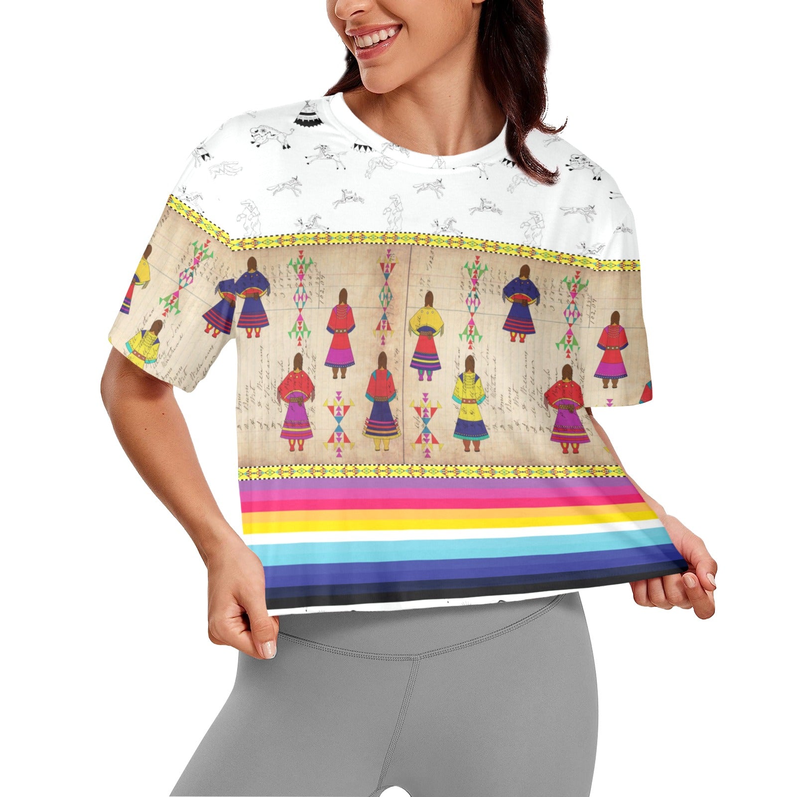 Ledger Round Dance Clay Women's Cropped T-shirt