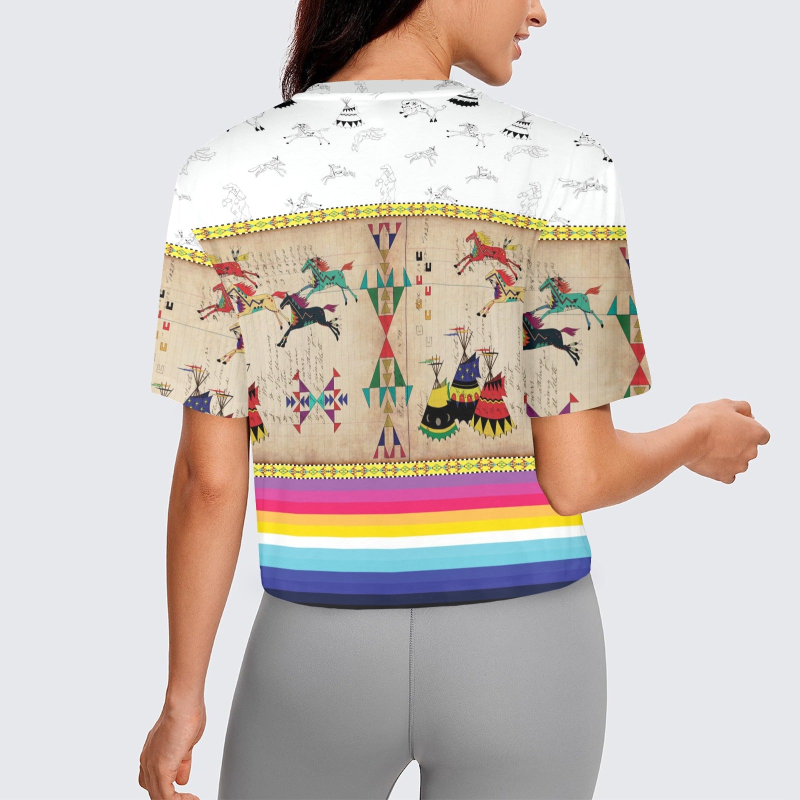 Horses Running White Clay Women's Cropped T-shirt