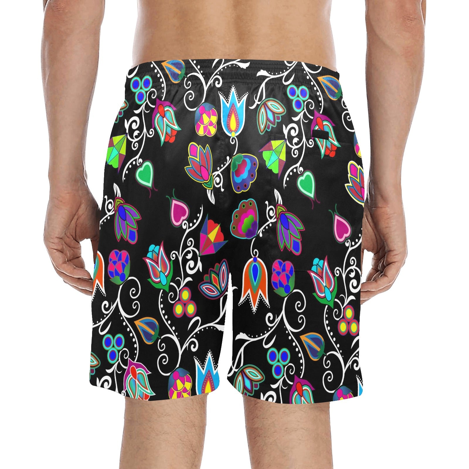 Indigenous Paisley Black Men's Mid-Length Beach Shorts