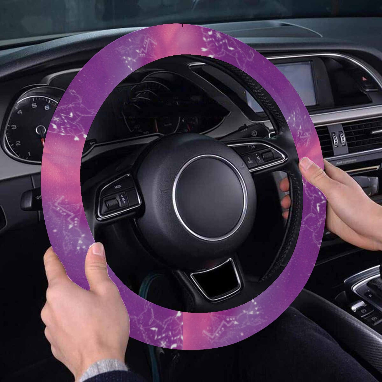 Animal Ancestors 7 Aurora Gases Pink and Purple Steering Wheel Cover with Elastic Edge