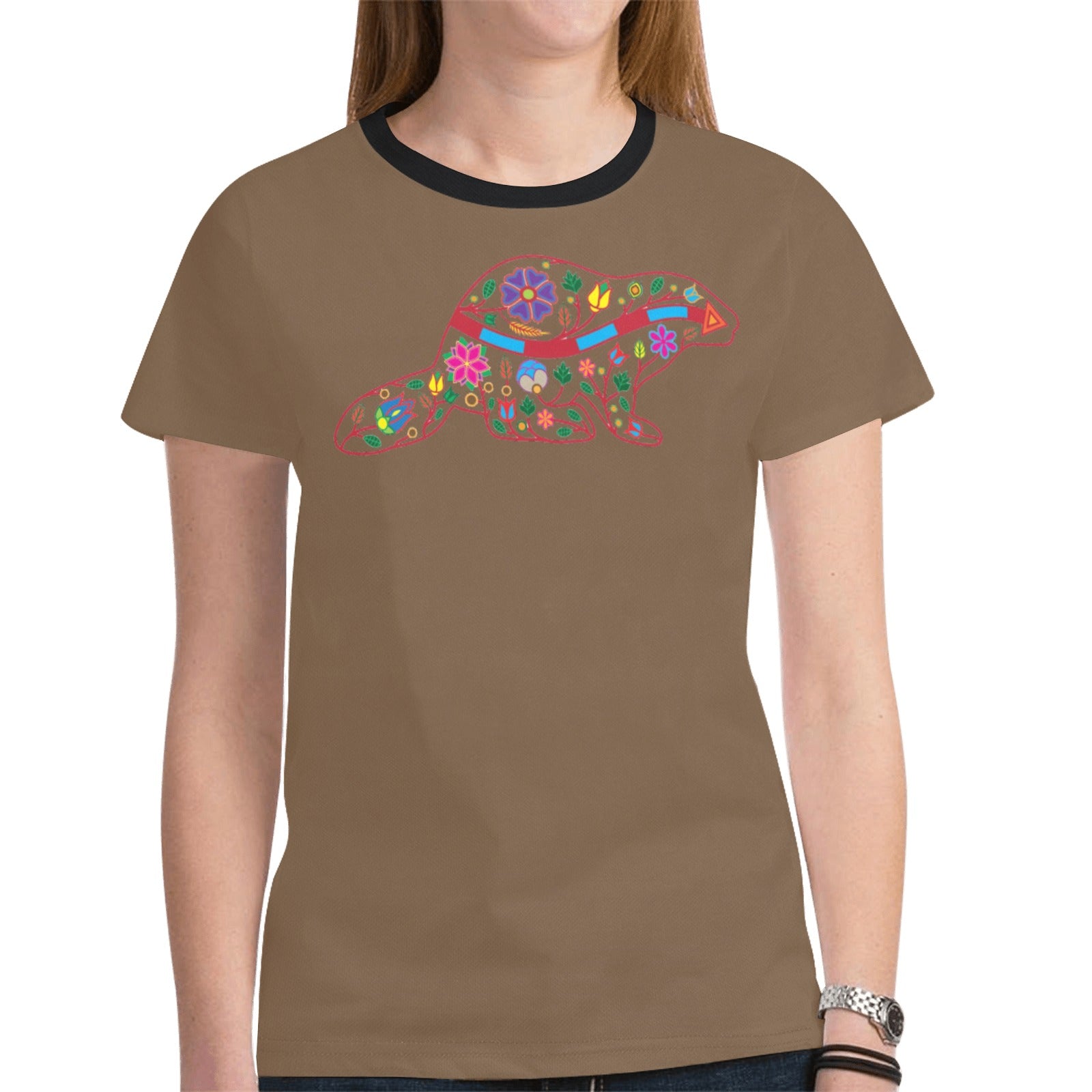 Floral Beaver Spirit Guide (Dark Brown) T-shirt for Women